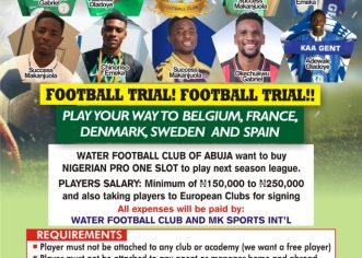 Water FC/MK Sports U-24 Football Trial Kicks Off In Abuja On Wednesday